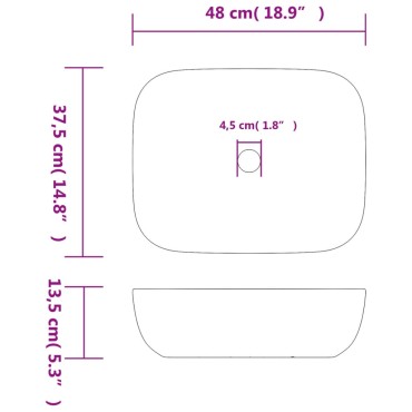 vidaXL Νιπτήρας Ορθογώνιος Γκρι 48 x 37,5 x 13,5 εκ. Κεραμικός