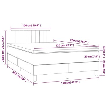 vidaXL Κρεβάτι Boxspring με Στρώμα & LED Κρεμ 120x200cm Υφασμάτινο 1 τεμ. - Μονό