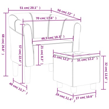 vidaXL Πολυθρόνα Μπάρελ Μοβ Υφασμάτινη με Υποπόδιο 46,5x45cm 1 τεμ.