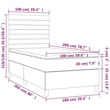 vidaXL Κρεβάτι Boxspring με Στρώμα Taupe 100x200cm Υφασμάτινο 1 τεμ. - Μονό