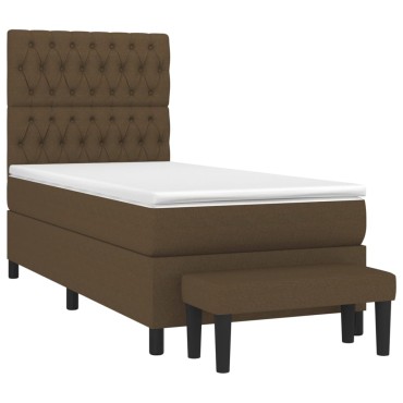 vidaXL Κρεβάτι Boxspring με Στρώμα Σκούρο Καφέ 90x190cm Υφασμάτινο 1 τεμ. - Μονό