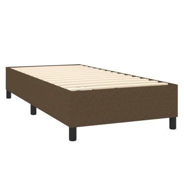 vidaXL Κρεβάτι Boxspring με Στρώμα Σκούρο Καφέ 90x190cm Υφασμάτινο 1 τεμ. - Μονό