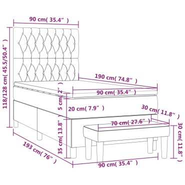 vidaXL Κρεβάτι Boxspring με Στρώμα Σκούρο Καφέ 90x190cm Υφασμάτινο 1 τεμ. - Μονό