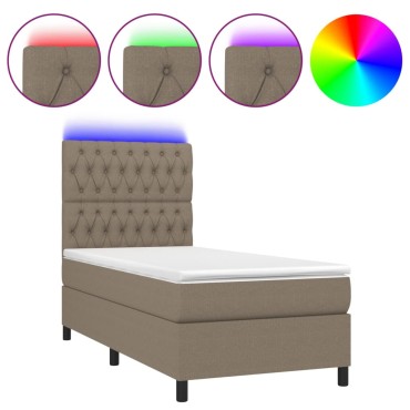 vidaXL Κρεβάτι Boxspring με Στρώμα & LED Taupe 100x200cm Υφασμάτινο 1 τεμ. - Μονό
