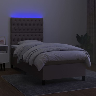 vidaXL Κρεβάτι Boxspring με Στρώμα & LED Taupe 100x200cm Υφασμάτινο 1 τεμ. - Μονό