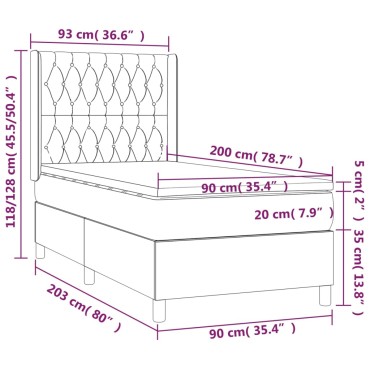 vidaXL Κρεβάτι Boxspring με Στρώμα Σκούρο Καφέ 90x200cm Υφασμάτινο 1 τεμ. - Μονό