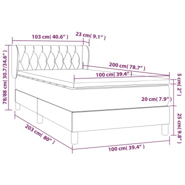 vidaXL Κρεβάτι Boxspring με Στρώμα Taupe 100x200cm Υφασμάτινο 1 τεμ. - Μονό