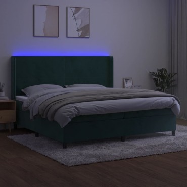 vidaXL Κρεβάτι Boxspring με Στρώμα & LED Σκ. Πράσινο 200x200cm Βελούδο 1 τεμ. - Διπλό