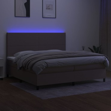 vidaXL Κρεβάτι Boxspring με Στρώμα & LED Taupe 200x200cm Υφασμάτινο 1 τεμ. - Διπλό
