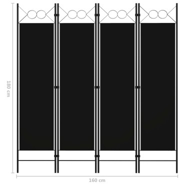 vidaXL Διαχωριστικό Δωματίου με 4 Πάνελ Μαύρο 160x180cm 1 τεμ.