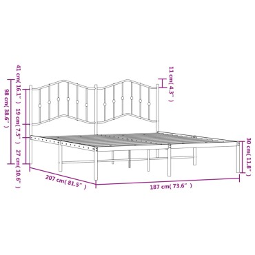 vidaXL Πλαίσιο Κρεβατιού με Κεφαλάρι Μαύρο 180x200cm Μεταλλικό 1 τεμ. - Διπλό