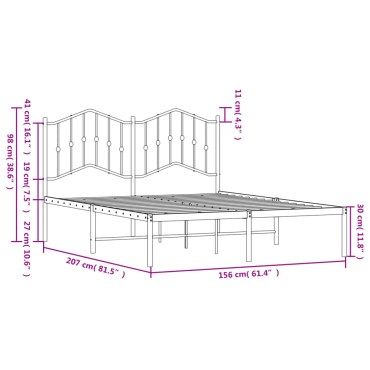 vidaXL Πλαίσιο Κρεβατιού με Κεφαλάρι Μαύρο 150x200cm Μεταλλικό 1 τεμ. - Διπλό