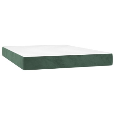 vidaXL Κρεβάτι Boxspring με Στρώμα Σκούρο Πράσινο 140x200cm Βελούδινο 1 τεμ. - Διπλό