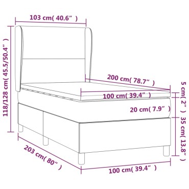 vidaXL Κρεβάτι Boxspring με Στρώμα Σκούρο Καφέ 100x200cm Υφασμάτινο 1 τεμ. - Μονό