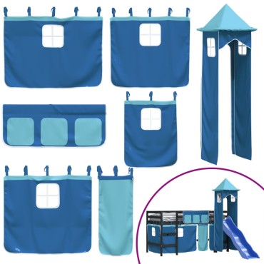 vidaXL Υπερυψωμένο Κρεβάτι με Πύργο Μπλε 90x190cm Μασίφ Ξύλο Πεύκου 1 τεμ. - Μονό