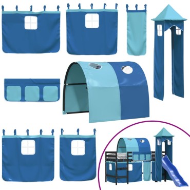 vidaXL Υπερυψωμένο Κρεβάτι με Πύργο Μπλε 80x200cm Μασίφ Ξύλο Πεύκου 1 τεμ. - Μονό