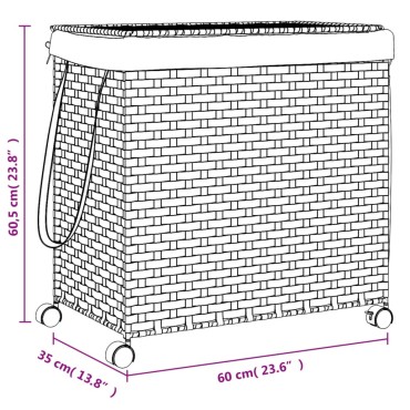 vidaXL Καλάθι Άπλυτων με Τροχούς 60 x 35 x 60,5 εκ. από Ρατάν