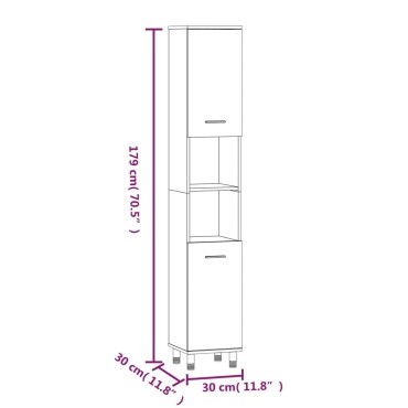 vidaXL Ντουλάπι Μπάνιου Γκρι Sonoma 30x30x179cm Επεξεργασμένο Ξύλο