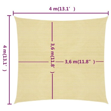 vidaXL Πανί Σκίασης Μπεζ 4 x 4 μ. από HDPE 160 γρ/μ²