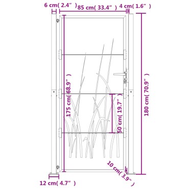 vidaXL Πύλη Κήπου με Σχέδιο Γρασίδι Ανθρακί 105 x 180 εκ. Ατσάλινη