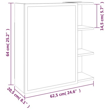 vidaXL Ντουλάπι Καθρέπτης Μπάνιου Γκρι Sonoma 62,5x20,5x64cm Επ. Ξύλο 1 τεμ.