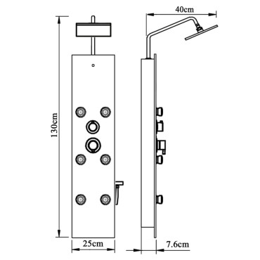 vidaXL Στήλη Ντους Υδρομασάζ Λευκή 25 x 47,5 x 130 εκ. από Γυαλί