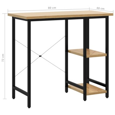 vidaXL Γραφείο Υπολογιστή Μαύρο/Ανοιχτ. Δρυς 80x40x72cm MDF & Μέταλλο 1 τεμ.