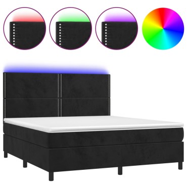 vidaXL Κρεβάτι Boxspring με Στρώμα & LED Μαύρο 160x200cm Βελούδινο 1 τεμ. - Διπλό