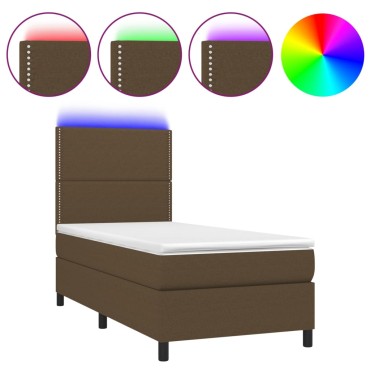 vidaXL Κρεβάτι Boxspring με Στρώμα & LED Σκ.Καφέ 80x200cm Υφασμάτινο 1 τεμ. - Μονό