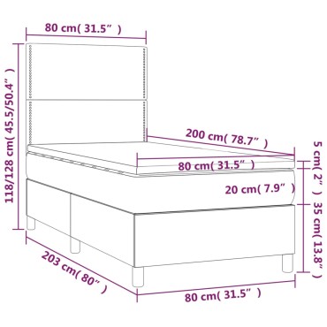 vidaXL Κρεβάτι Boxspring με Στρώμα & LED Σκ.Καφέ 80x200cm Υφασμάτινο 1 τεμ. - Μονό