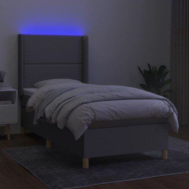 vidaXL Κρεβάτι Boxspring με Στρώμα & LED Αν.Γκρι 80x200cm Υφασμάτινο 1 τεμ. - Μονό