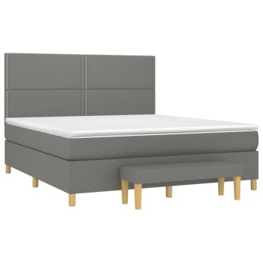 vidaXL Κρεβάτι Boxspring με Στρώμα Σκούρο Γκρι 180x200cm Υφασμάτιν 1 τεμ. - Διπλό