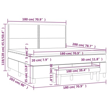 vidaXL Κρεβάτι Boxspring με Στρώμα Σκούρο Γκρι 180x200cm Υφασμάτιν 1 τεμ. - Διπλό