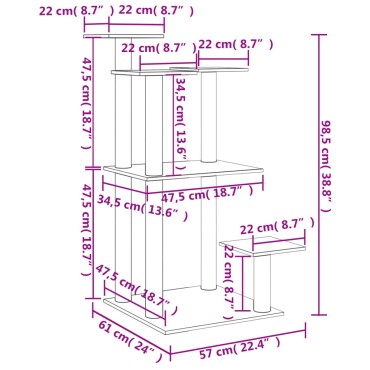 vidaXL Στύλοι Ξυσίματος για Γάτες με Πλατφόρμες Σκούρο Γκρι 98,5 εκ.