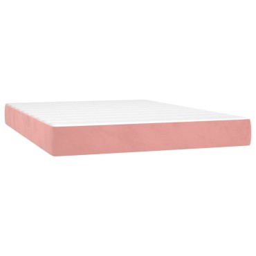vidaXL Κρεβάτι Boxspring με Στρώμα Ροζ 140x200cm Βελούδινο 1 τεμ. - Διπλό