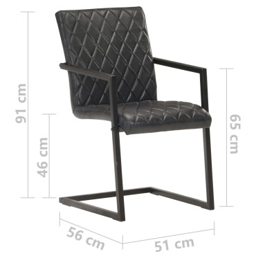 vidaXL Καρέκλες Τραπεζαρίας «Πρόβολος» 2 τεμ. Μαύρες από Γνήσιο Δέρμα 51x56x91cm