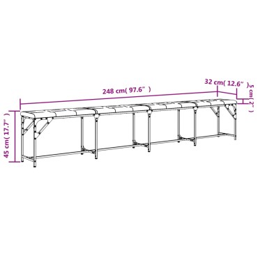 vidaXL Πάγκος Τραπεζαρίας Μαύρος 248x32x45cm Ατσάλι/Συνθετικό Δέρμα 1 τεμ.