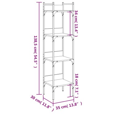 vidaXL Βιβλιοθήκη 4 Επιπέδων Καφέ Δρυς 35x30x138,5cm Επεξεργ. Ξύλο 1 τεμ.