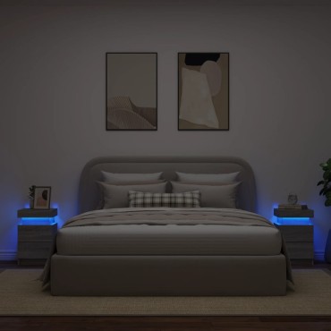 vidaXL Κομοδίνα με Φώτα LED 2 τεμ. Γκρι Sonoma 35x39x55cm