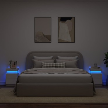 vidaXL Κομοδίνα με Φώτα LED 2 τεμ. Λευκά 35x39x55cm