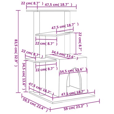 vidaXL Γατόδεντρο Κρεμ 83,5 εκ. με Στύλους Ξυσίματος από Σιζάλ