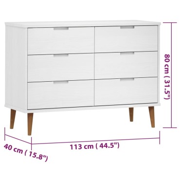 vidaXL Συρταριέρα MOLDE Λευκή 113x40x80cm από Μασίφ Ξύλο Πεύκου 1 τεμ.