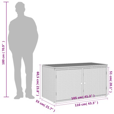 vidaXL Ντουλάπι Αποθήκευσης Κήπου Γκρι 110x55,5x60,5cm Συνθ. Ρατάν