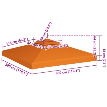 vidaXL Κάλυμμα Ανταλλακτικό για Κιόσκι 310 γρ./μ² Πορτοκαλί 3 x 3 μ.