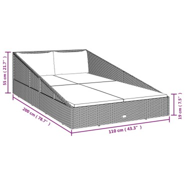 vidaXL Ξαπλώστρα - Κρεβάτι Κήπου Καφέ 110x200cm Συνθετικό Ρατάν - Μονό