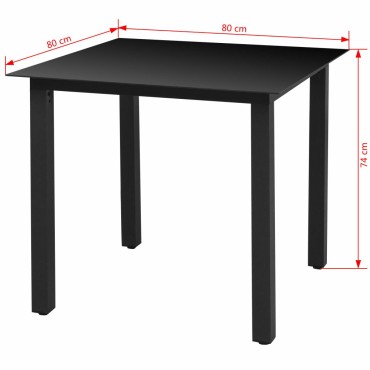 vidaXL Τραπέζι Κήπου Μαύρο 80x80x74cm από Αλουμίνιο / Γυαλί 1 τεμ.