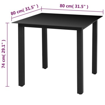 vidaXL Τραπέζι Κήπου Μαύρο 80x80x74cm από Αλουμίνιο / Γυαλί 1 τεμ.