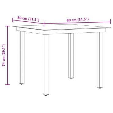 vidaXL Τραπέζι Κήπου Μαύρο 80x80x74cm από Αλουμίνιο / Γυαλί 1 τεμ.