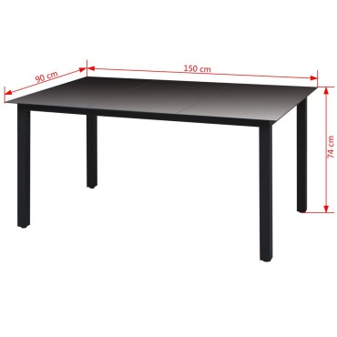 vidaXL Τραπέζι Κήπου Μαύρο 150x90x74cm από Αλουμίνιο / Γυαλί 1 τεμ.