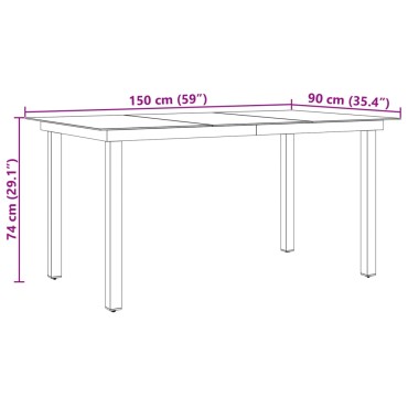 vidaXL Τραπέζι Κήπου Μαύρο 150x90x74cm από Αλουμίνιο / Γυαλί 1 τεμ.